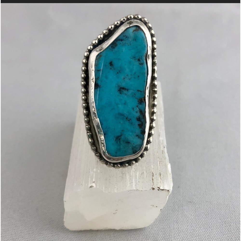 Boho Turquoise Sterling Silver Ring with Beaded Detail